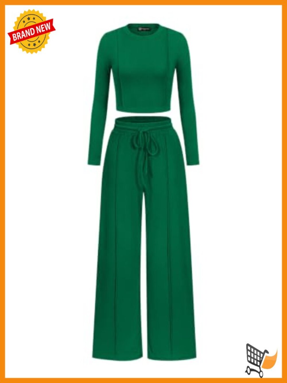 Two Piece Set Long Sleeve Crop Top Wide Leg Pants